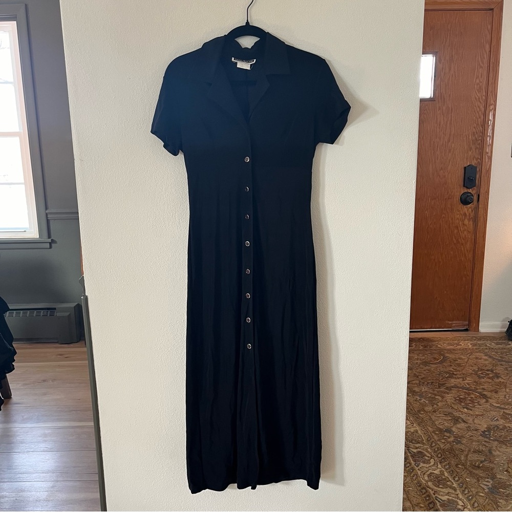 Black Maxi Collared Button Down Short Sleeve Dress Vintage Maurices